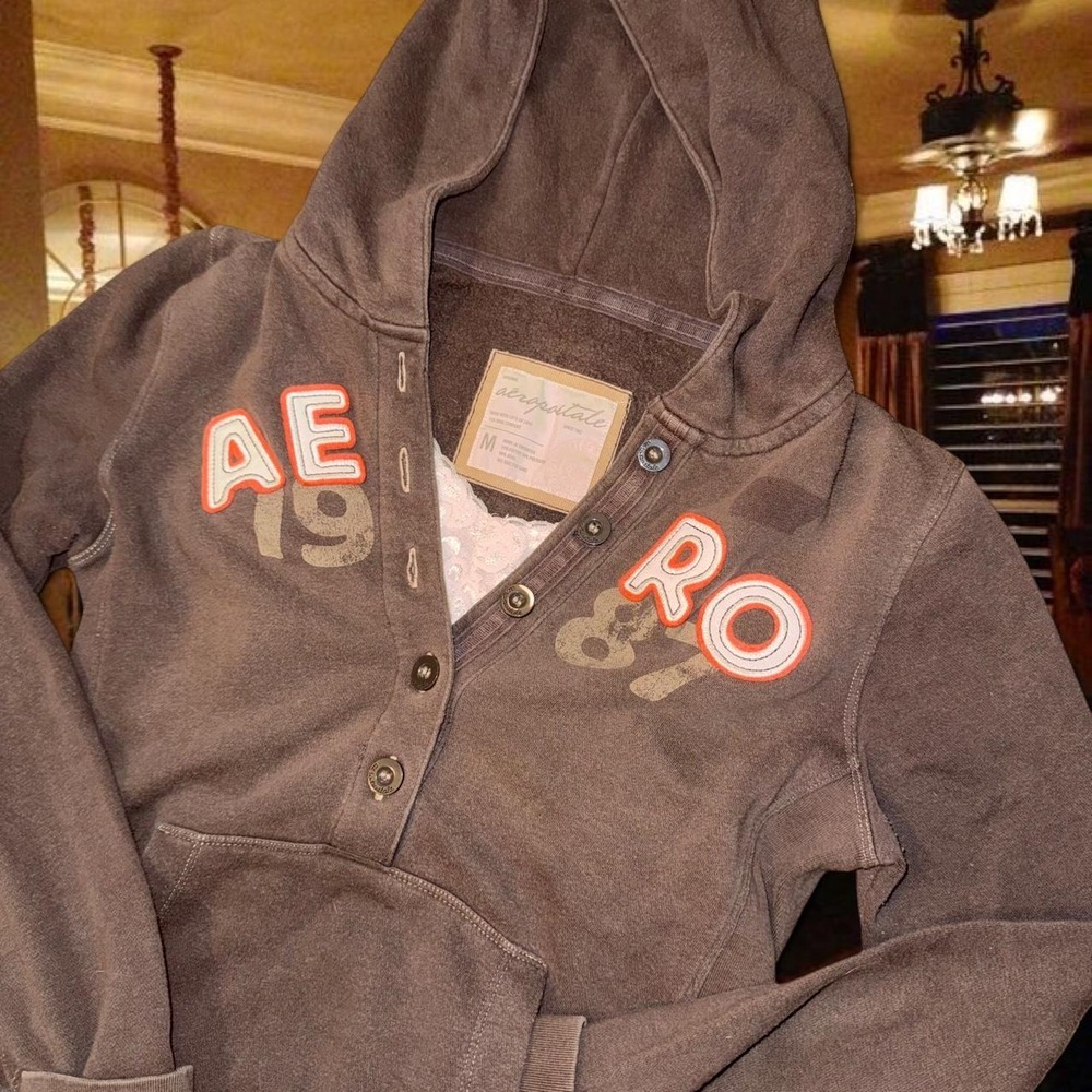 Y2K Aeropostale Brown Button Front Hoodie